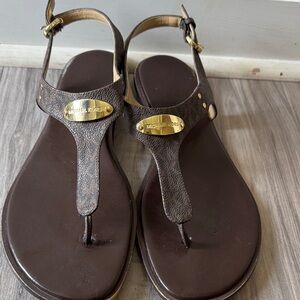 Michael Kors Dark Brown Sandals with Gold Accents 11